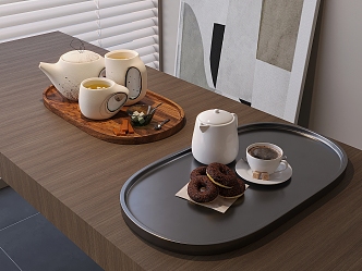 Tea Set Teapot Tea Cup Tray Coffee Cup Donut Dessert 3d model