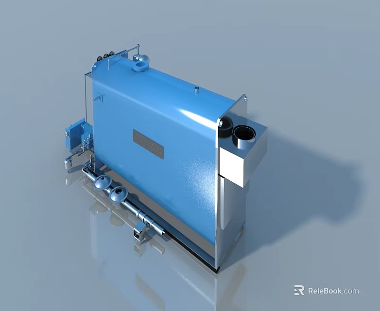 Blue Industrial Swing Door With Stainless Steel Frame And Pipeline Components 3d model 
