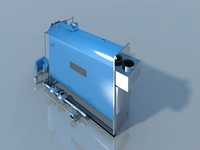 Blue Industrial Swing Door With Stainless Steel Frame And Pipeline Components 3d model