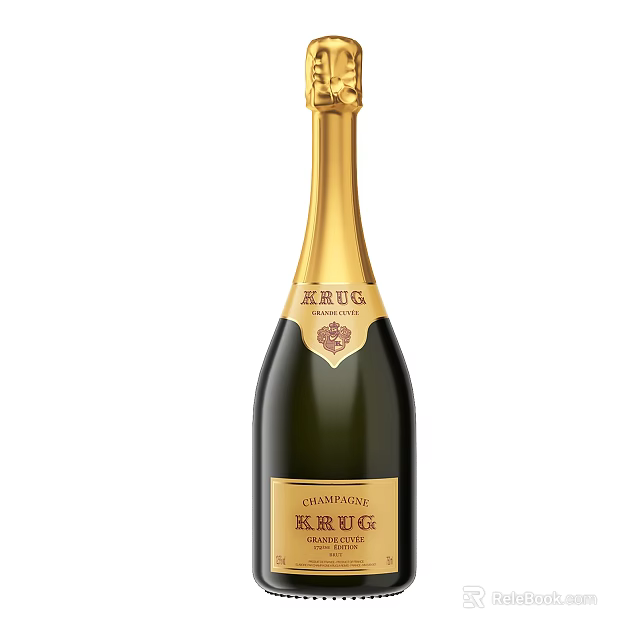 Elegant Champagne Bottle And Glass With Golden Accents And Luxury Design 3d model 