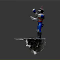 Game Movie Character Anthropomorphic Mouse Blue Red Outfit Mechanical Arm Standing On Rocky Platform