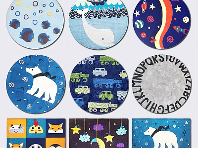 Colorful Round Rugs With Animal Motifs Vehicles Stars And Moon Designs 3d model