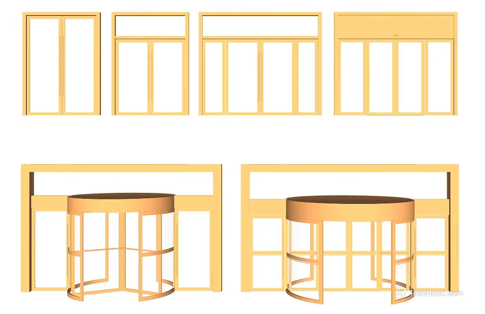 Different Door And Window Designs With Circular Base And Frame Structures 3d model 