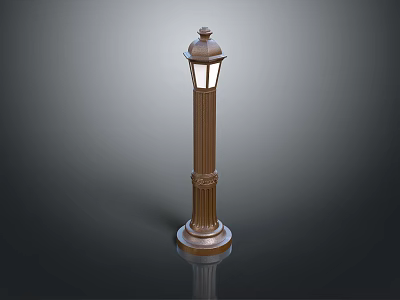 Classical Outdoor Lighting Combination Featuring Decorative Metal Pillar Street Lamp With Transparent Lampshade Design 3d model