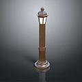 Classical Outdoor Lighting Combination Featuring Decorative Metal Pillar Street Lamp With Transparent Lampshade Design
