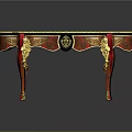 Luxurious Ornate Table With Red Patterned Surface Gold Trim And Intricate Carved Legs