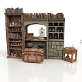 Vintage Room Interior Design With Bookshelves Cabinets Trunk Lantern And Ship Model