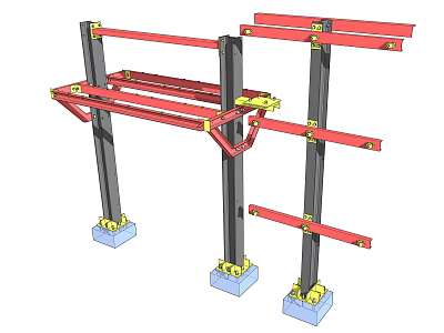 Industrial Mechanical Support Frame With Red Metal Structure Black Columns And Blue Bases 3d model