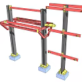 Industrial Mechanical Support Frame With Red Metal Structure Black Columns And Blue Bases 3d model