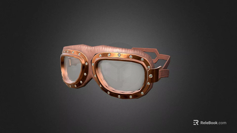 Copper Colored Astronaut Space Goggles With Metal Frame Rivets And Transparent Lenses 3d model 