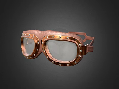Copper Colored Astronaut Space Goggles With Metal Frame Rivets And Transparent Lenses 3d model