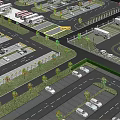 Well Designed Large Public Parking Lot Road Facility Layout With Green Belts And Vehicle Spaces