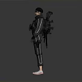 Person Dressed In Black Tactical Gear With Hat Multiple Pouches And White Sneakers