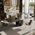 Modern Dining Table Set With Marble Top And Upholstered Chairs In Elegant Interior