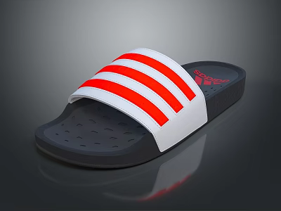 Adidas White Slides With Red Stripes And Black Sole For Comfortable Casual Wear 3d model