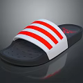 Adidas White Slides With Red Stripes And Black Sole For Comfortable Casual Wear