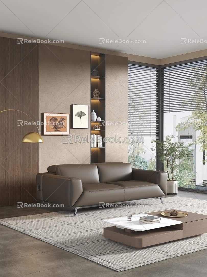 Living room multi-person sofa modern sofa sofa coffee table combination sofa product scene sofa scene living room scene leather sofa 3d model