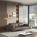 Modern Interior With Gray Leather Multi Seater Sofa Floor Lamp Wall Art And Large Window