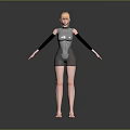 Game Movie Character 3D Model With Blonde Hair Silver Bodysuit Black Sleeves Barefoot Standing Pose