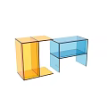 Modern Transparent Coffee Tables Yellow And Blue Geometric Cube Design For Living Room