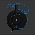 Modern Vertical Headphone Speaker with Black Body Mesh Grille and Blue Cable