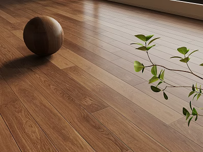 Natural Wooden Floor Interior With Round Wooden Ball And Green Plant 3d model