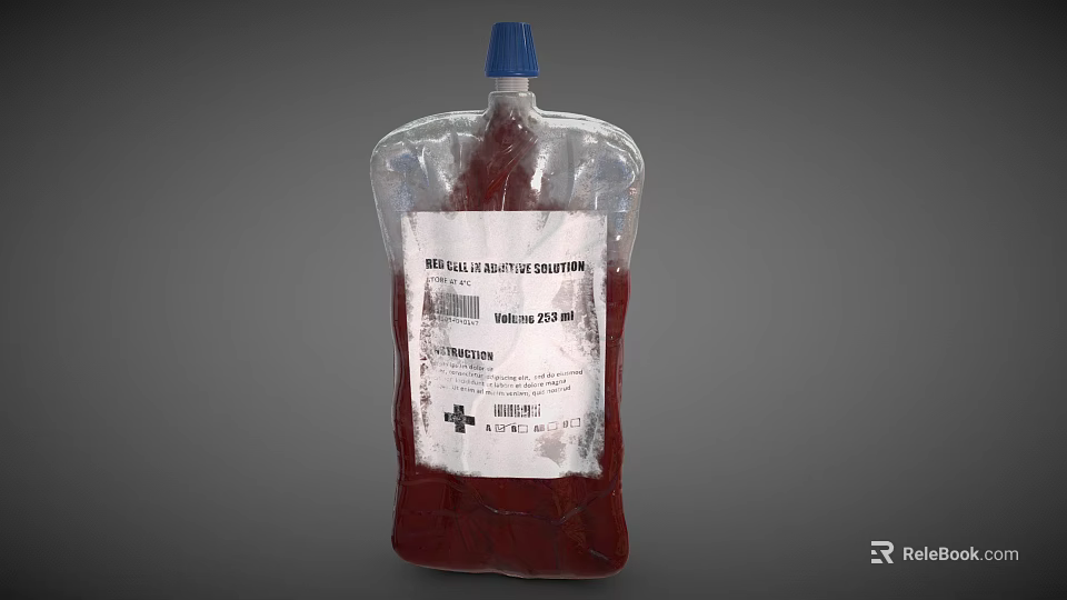 Transparent Medical Fluid Container With Blue Cap And Red Fluid For Medical Use 3d model 