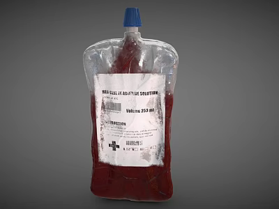 Transparent Medical Fluid Container With Blue Cap And Red Fluid For Medical Use 3d model