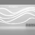 Exhibition Curved Background Wall With White Wavy Illuminated Lines Design