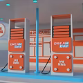 Dream Brand Gas Station With Orange Blue Canopy And Fuel Pumps