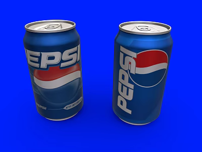 Two Blue Pepsi Cans Displayed On A Vibrant Blue Background 3d model