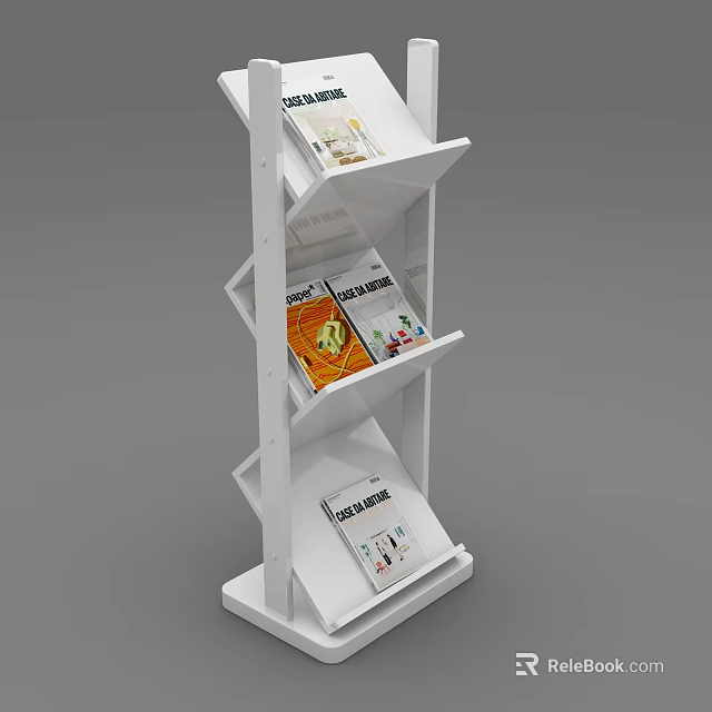 White Multi Tiered Display Rack with Modern Design for Magazine Storage and 3d model