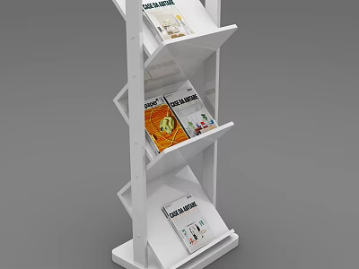 White Multi Tiered Display Rack with Modern Design for Magazine Storage and 3d model