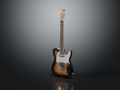 Vintage Electric Guitar With Brown Wooden Body And White Pickguard Design 3d model