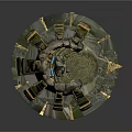 3D Fantasy Landscape with Rock Spires Golden Accents and Circular Platform