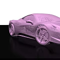 3D Pink Wireframe Sports Car Model On Black Background With Reflection 3d model