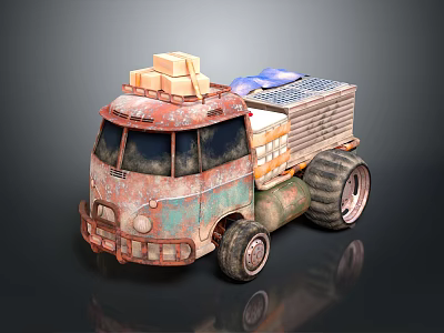 Vintage Truck With Rusty Weathered Exterior Cargo Boxes Solar Panel And Large Off Road Wheels 3d model