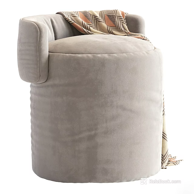 Light Gray Velvet Armchair with Cozy Geometric Throw Blanket and Curved Arms 3d model 
