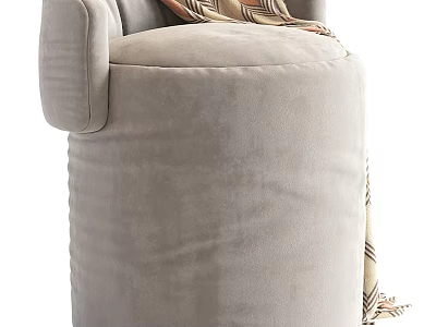 Light Gray Velvet Armchair with Cozy Geometric Throw Blanket and Curved Arms 3d model