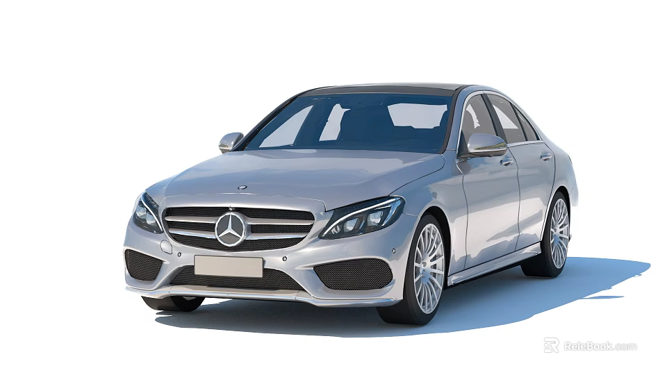 Silver Mercedes Benz Sedan With Modern Front Grille Headlights And Alloy Wheels 3d model 