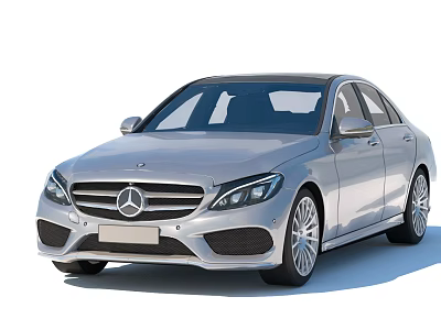 Silver Mercedes Benz Sedan With Modern Front Grille Headlights And Alloy Wheels 3d model