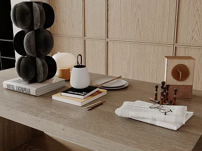 Black Gray Round Stacked Inflatable Model On Wooden Table With Books And Lamp 3d model