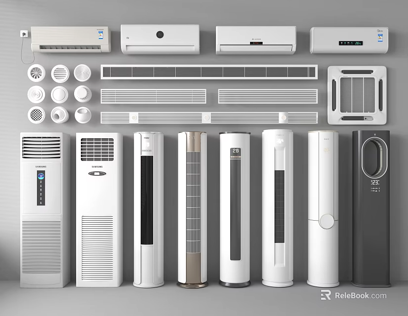 Various Styles of Air Conditioners and Fans with Modern Design for Home Cooling 3d model 