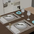 Elegant Dining Table Setting With Placemats Plates Napkins Gold Spoons Chopsticks And Wine Glasses