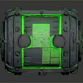 Sci Fi Landscape With Glowing Green Chest And Metallic Details In Dark Setting