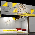 Modern Clothing Store Exterior with Yellow and White Geometric Patterns Sign and Illuminated Display Windows