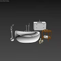 White Freestanding Bathtub in Modern Bathroom Interior with White Vanity Wooden Side Table and Candles