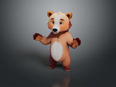 3D Cartoon Bear Character With Brown White Fur Standing Pose And Friendly Expression 3d model