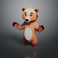 3D Cartoon Bear Character With Brown White Fur Standing Pose And Friendly Expression