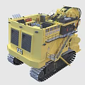 Large Yellow CAT Excavator With Tracked Undercarriage And Front Bucket